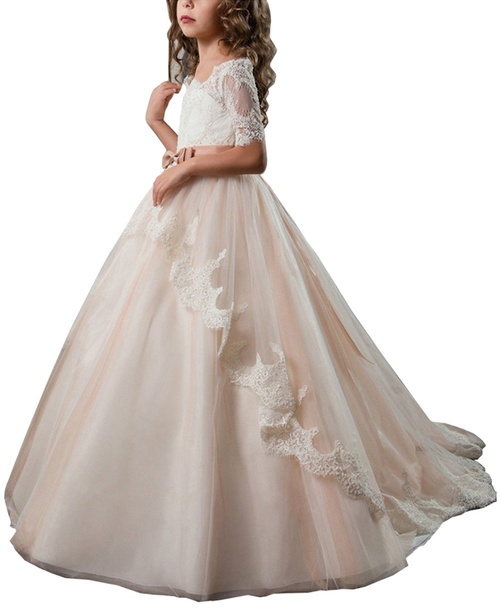 MuchXiLace Flower Girl First Communion Dress Kids Princess Wedding Pageant Ball Gown