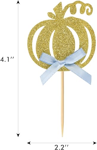 Miniatura 6 de 36 adornos de calabaza para cupcakes temáticos de otoño, con purpurina rosa y azul, para Halloween, Acción de Gracias, decoración de pastel de