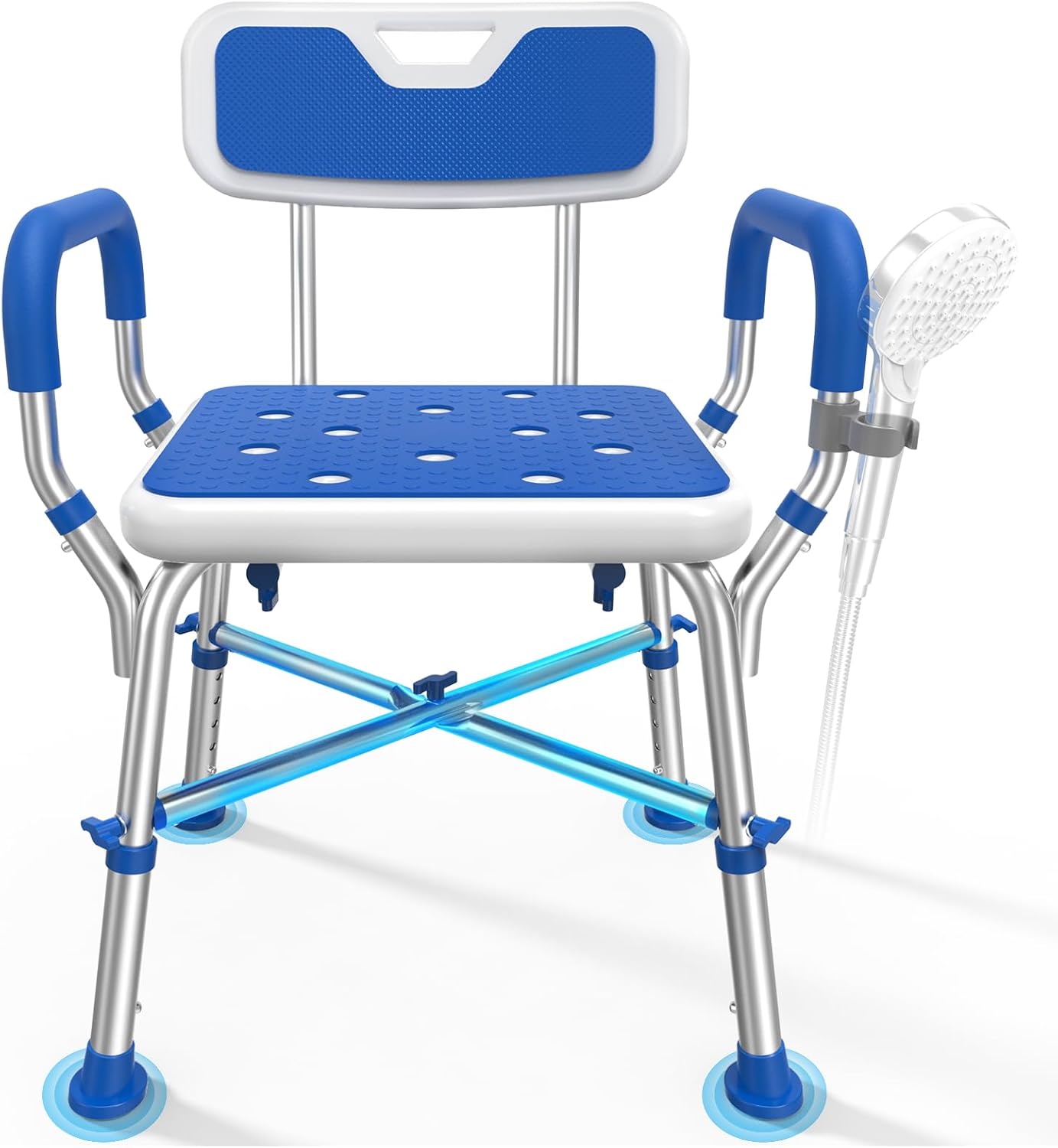 Loyoda FSA/HSA Eligible Shower Chair for Inside Shower with Reinforced Crossing Bar, Heavy Duty Shower Seat 500lbs with Padded Arms and Back, Height Adjustable Shower Chair for Elderly and Disabled