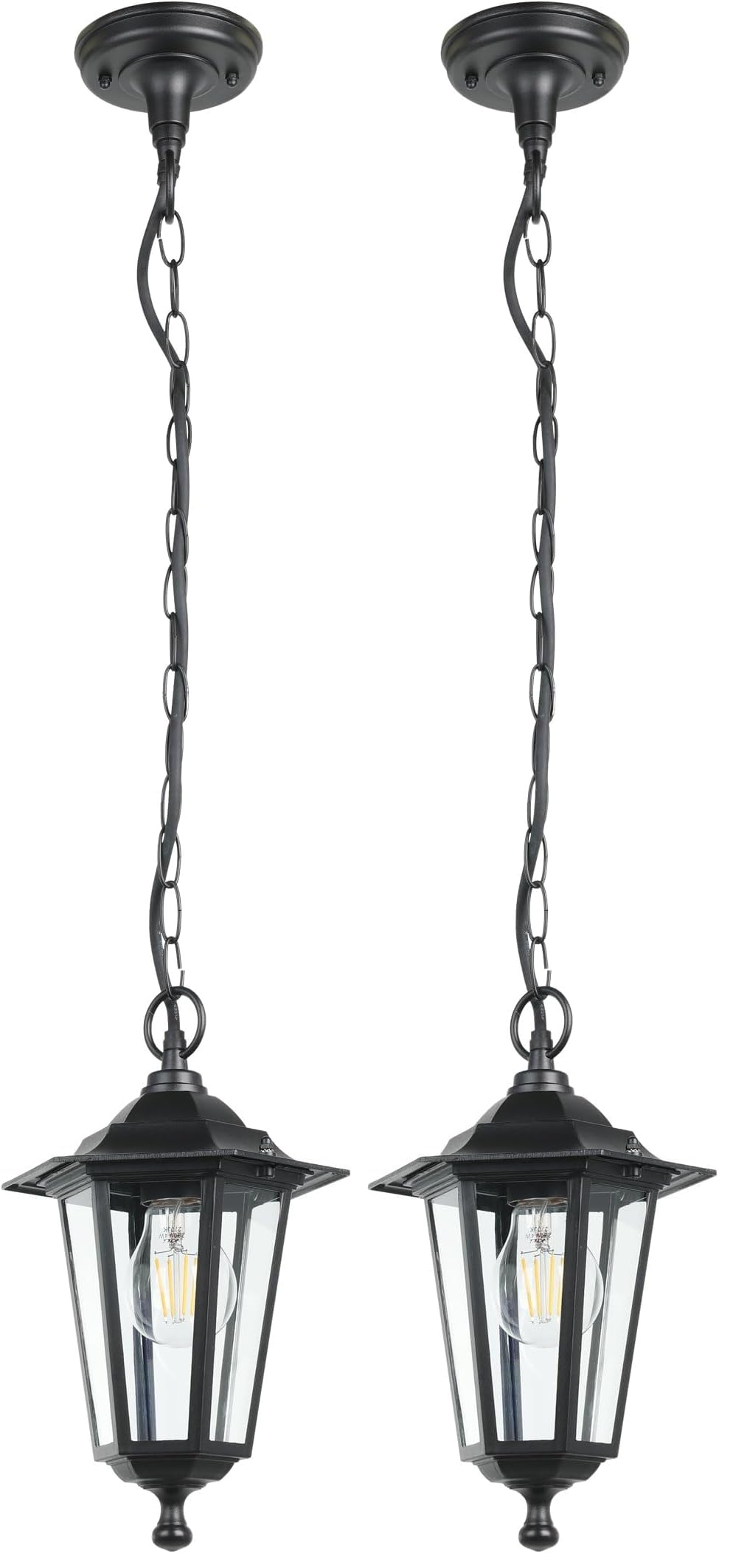 Eglo Lampada a sospensione da esterno Laterna 4, lampada da esterno uno punto luce, lampada a sospensione in alluminio pressofuso e vetro, nero, E27, IP44 (Confezione da 2)