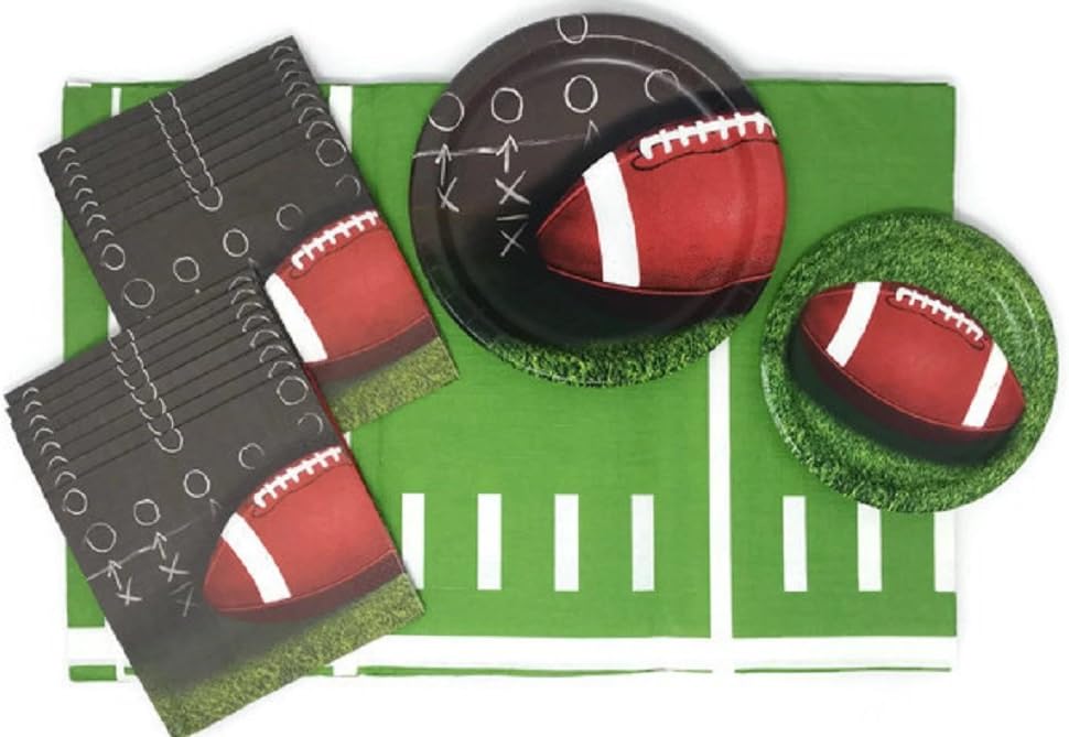 Football Paper Plates Napkins and Tablecloth Bundle of 4