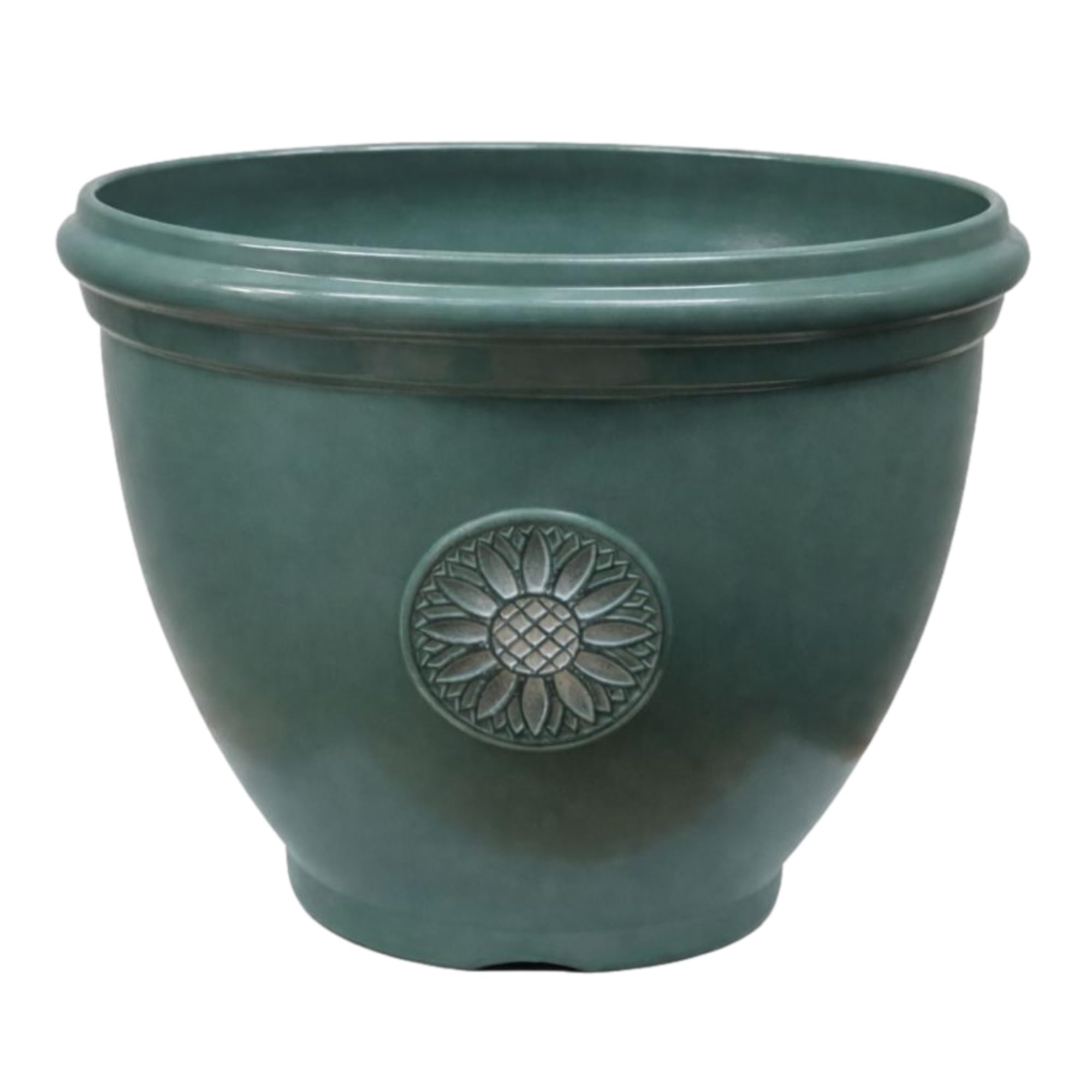 Round Plant Pot 30cm,12inch Sunflower Design 11L Garden Indoor Outdoor Planter Cover Drainage Holes Weather Resistant Frost Proof Glossy Finish (1, Green)