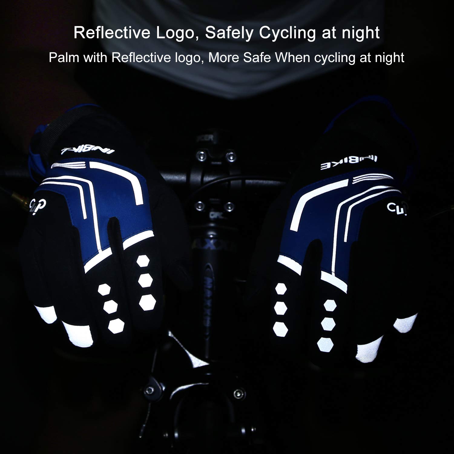 INbike Gants d'hiver pour homme et coupe-vent en gel thermique réfléchissant, écran tactile, pour VTT, bleu moyen