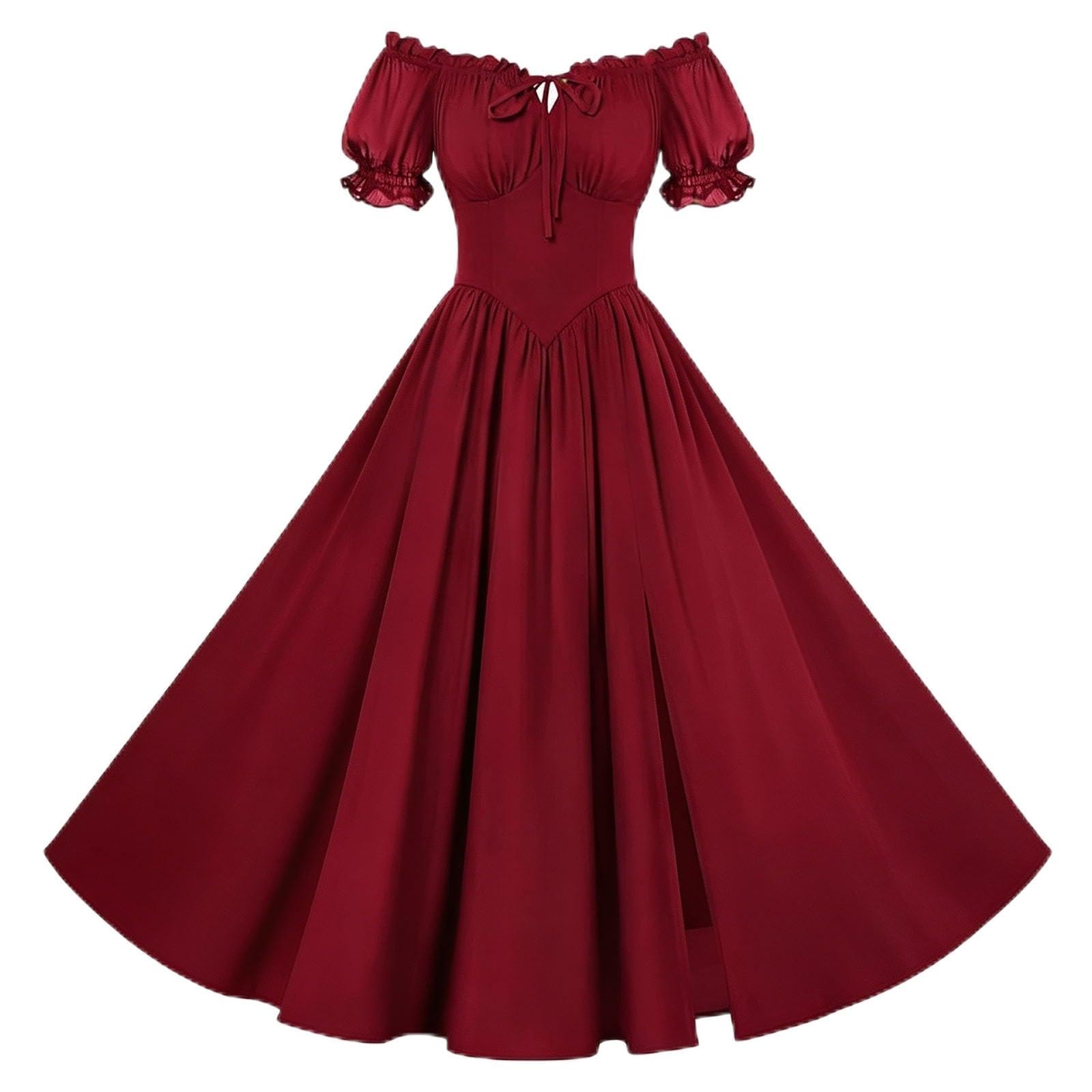 Generico Abito a Corsetto da Donna con Spalle Scoperte, Costume Rinascimentale, a Maniche Corte, con Tasche e720