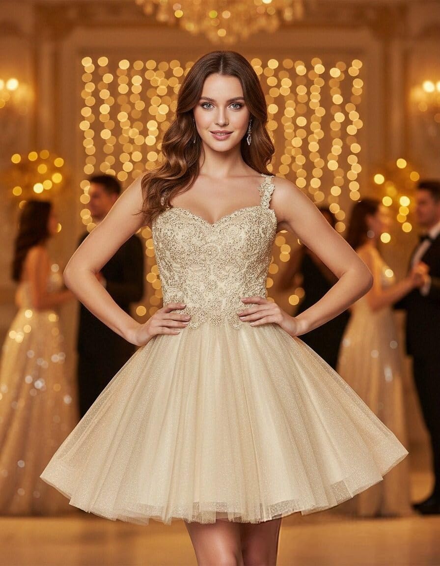 Tulle Homecoming Short Dresses Lace Applique Sequin Prom Dress Teens Spaghetti Strap Dress for DAMA Quinceanera - Image 4