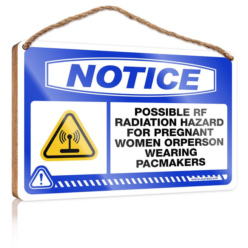 HMQW Hanging Wooden Plaque Notice Possible Rf Radiation Hazard Wooden Sign Decore For Room Funny Bathroom Wall Decor Sign Woo(23X35CM)