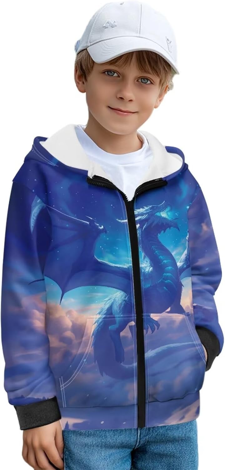 Rnyleeg Hoodie for Boys 6-14Y Zip Up Boys Jackets Lightweight Cardigan Sweatshirt Long Sleeve Casual Fall Winters Coat S-XL