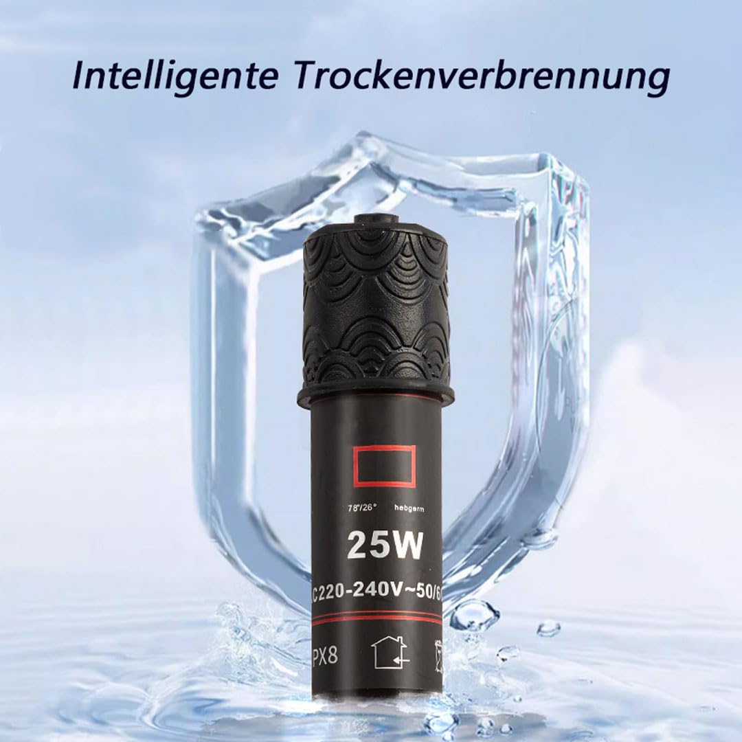 GERUI Mini grzałka do akwarium 25W, termostat, ogrzewanie akwarium dla żółwi do małych akwariów, do wody słonej i słodkiej, z kablem sieciowym 99cm (1)