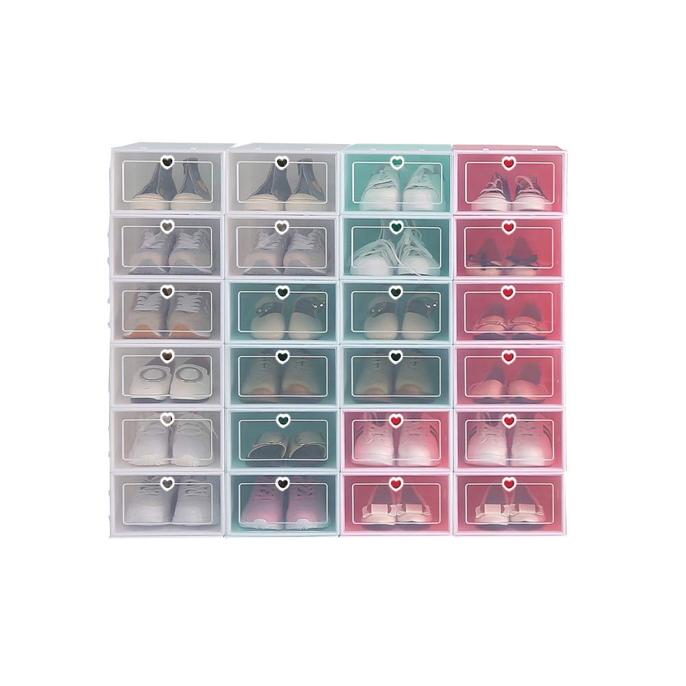 Clear Plastic Shoe Storage Transparent Stackable Organizer box (Mixed-24PCS)
