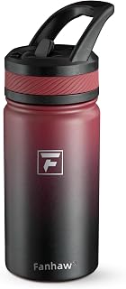 Fanhaw 14 Oz Kids Insulated Water Bottle with Straw Lid – Stainless Steel Double Wall Vacuum, Leak-Proof, BPA-Free Water Bottles for School Boys & Girls(Red Black)