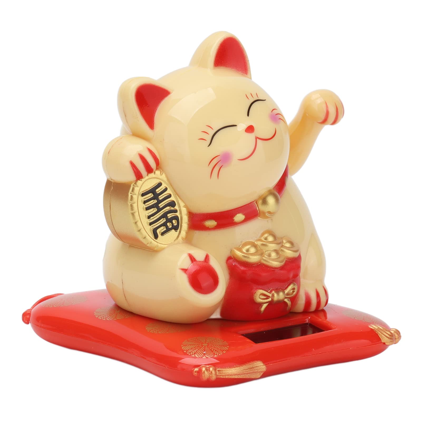 Feng Shui Lucky Cats Welcoming Cat Maneki Neko Solar Powered Cute Lucky Cat with Waving Arm Beckoning Waving Wealth Cat for Home Office Car 2.6"(Yellow)