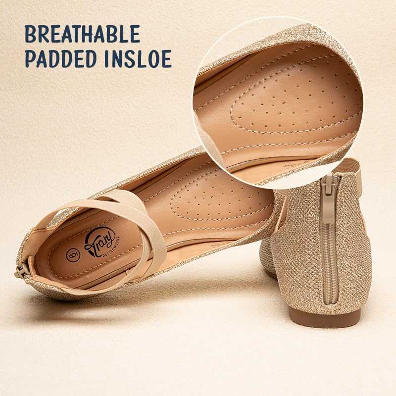 Trary Ballet Flats for Women Round Closed Toe Mary Jane Shoes Women's Flats with Wide Width Womens Comfy Fashion Elastic Ankle Strap Dress Shoes for Daily Office Work Business Casual All Year4