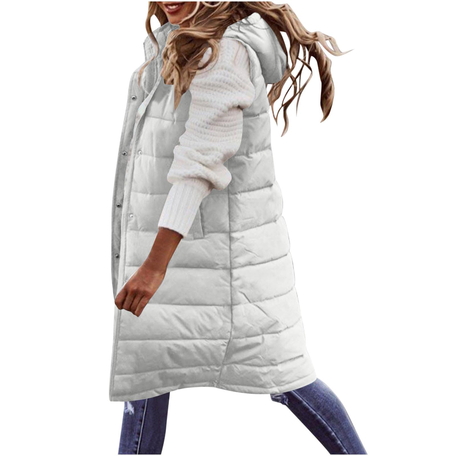 Chalecos acolchados con capucha para mujer, chaleco acolchado térmico con cremallera completa, para otoño e invierno, calentador de cuerpo al aire libre, longitud media, botones, sin mangas, chaleco