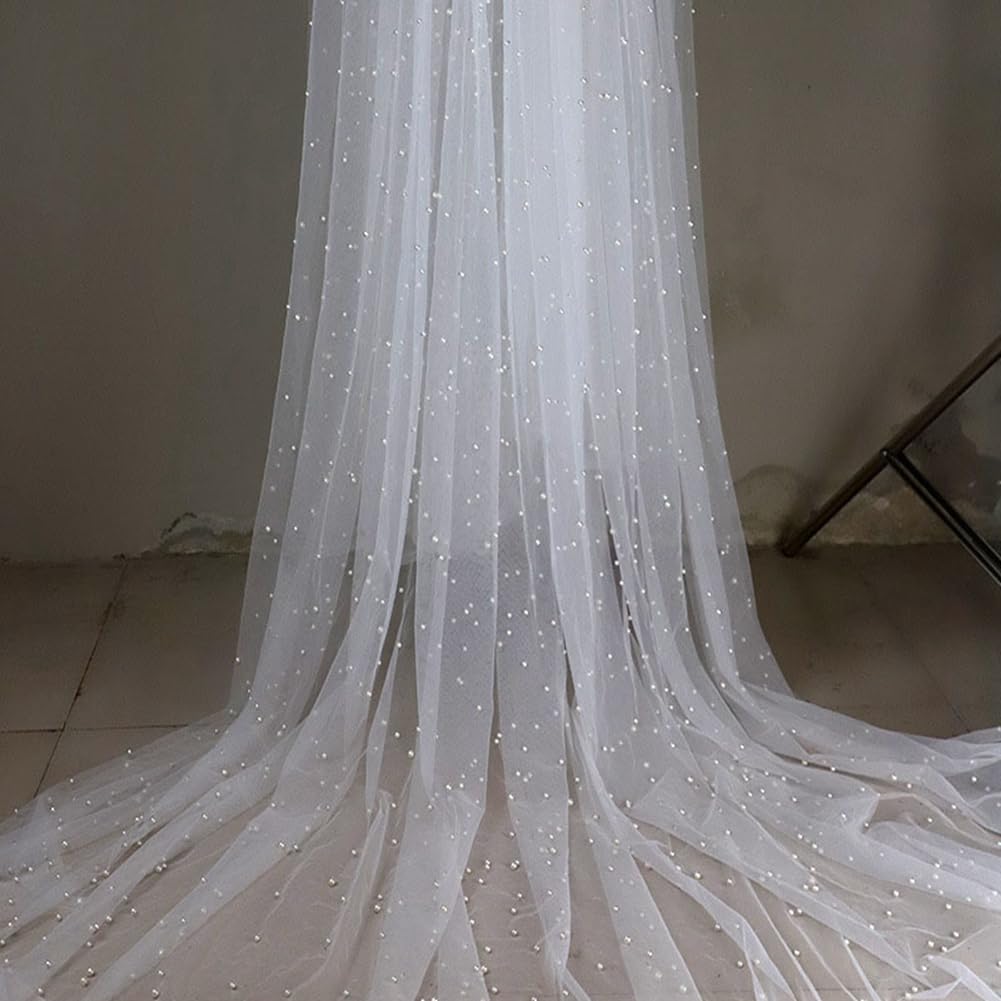 Tela de tul blanco con perlas, material de costura de encaje para manualidades, ropa, decoración de mesa, bodas, fiestas, aniversarios, cinta versátil y proyectos de bricolaje
