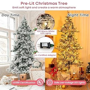 Goplus7ftprelitsnowflockedchristmastreeartificialhingedxmastreewith1057pvcpineneedlesbranchtips420warmwhiteledlights62snowypineconesholidaydecorforofficehome Urban Country Home Decor Goplus 7 ft pre lit snow flocked christmas tree artificial hinged xmas tree with 1057 pvc pine needles branch tips 420 warm white led lights 62 snowy pine cones holiday decor for office home urban country home decor