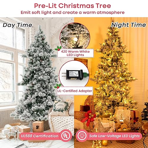 Goplus7ftprelitsnowflockedchristmastreeartificialhingedxmastreewith1057pvcpineneedlesbranchtips420warmwhiteledlights62snowypineconesholidaydecorforofficehome Urban Country Home Decor Goplus 7 ft pre lit snow flocked christmas tree artificial hinged xmas tree with 1057 pvc pine needles branch tips 420 warm white led lights 62 snowy pine cones holiday decor for office home urban country home decor