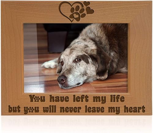 Miniatura 1 de KATE POSH Marco de fotos grabado de madera natural You Have Left My Life, but You Will Never Leave My Heart, huellas de patas en mi corazón, regalos