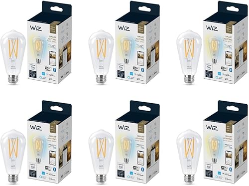 WiZ Clear ST19 - Bombilla inteligente LED de filamento blanco sintonizable de 60 W, paquete de 6, E26, para interiores, se conecta a tu Wi-Fi