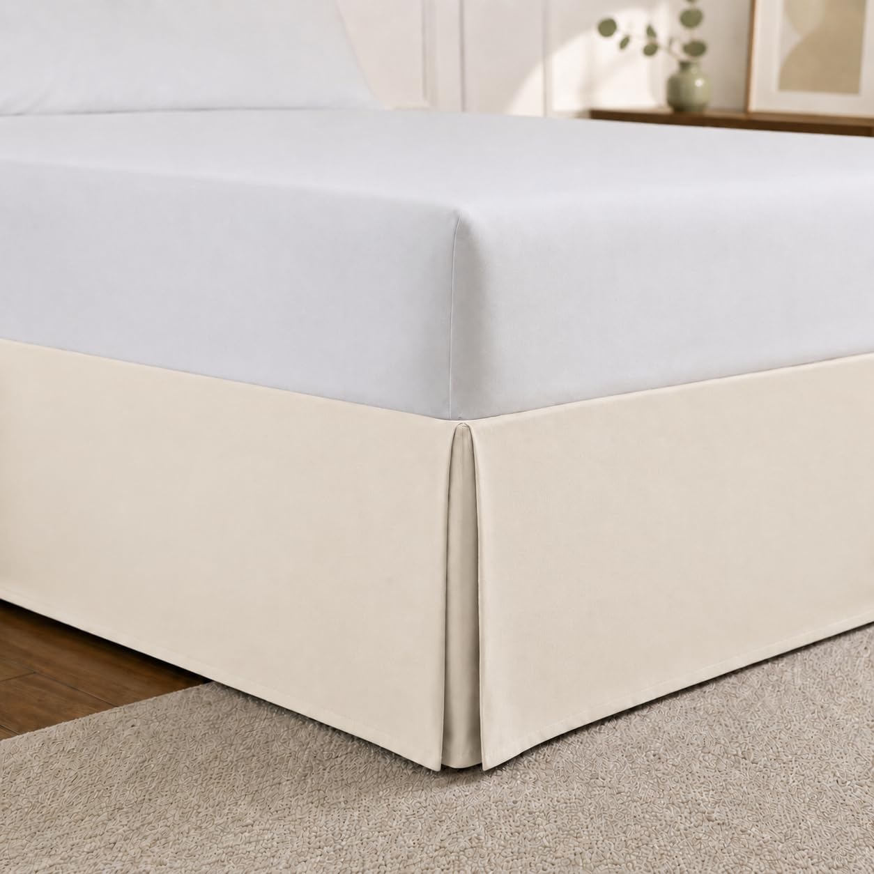 Cathay Home Double Brushed Microfiber Pleated Easy Fit Bed Skirt, Ultra Soft, Fade and Wrinkle Resistant - Coconut Milk, Twin