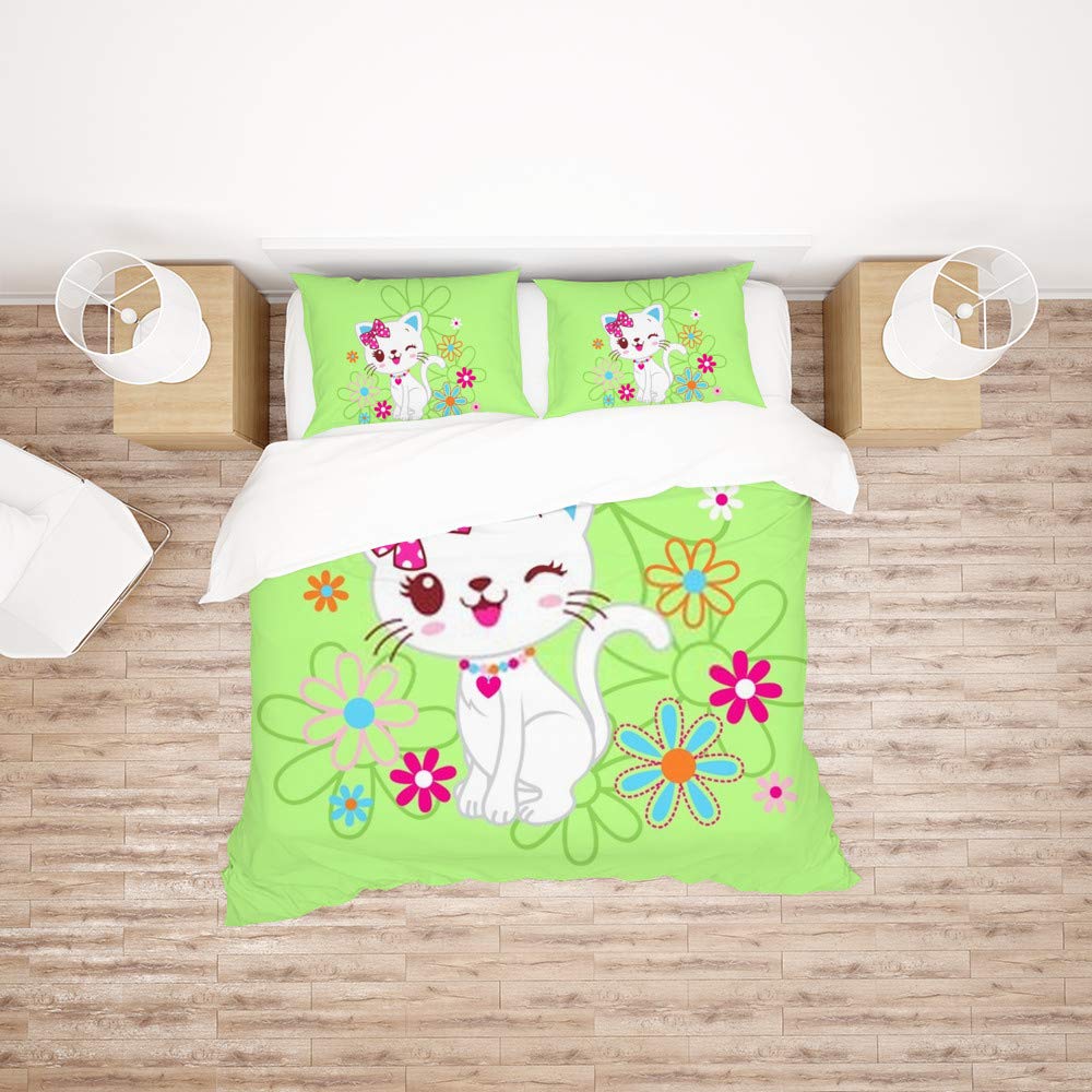 Parure de lit King motif chat 3 pièces de qualité supérieure en polyester