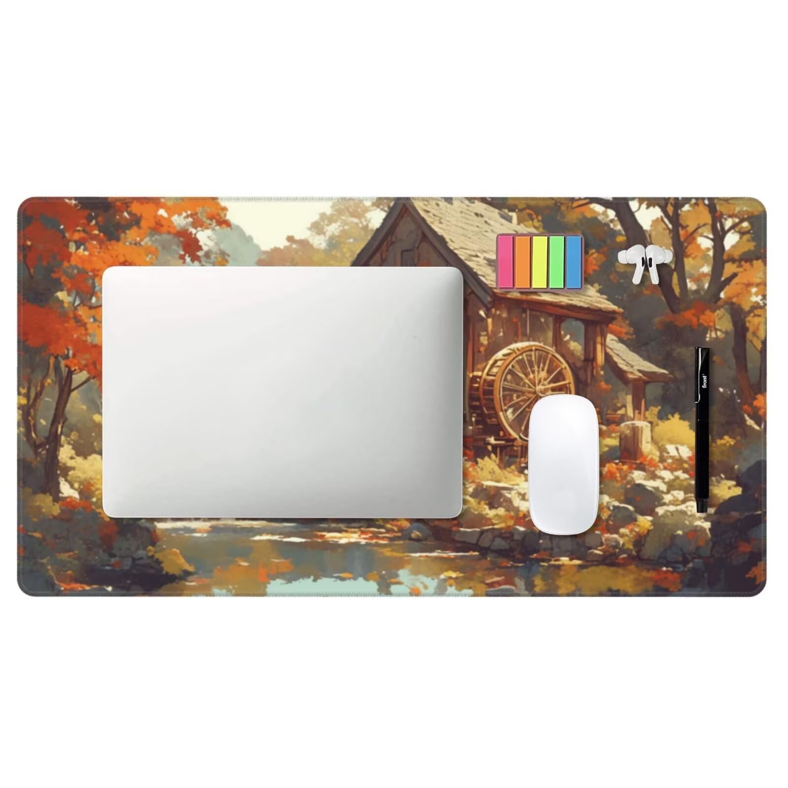 Alfombrilla de Ratón Gaming Grande XXL 1200x600x4mm con Bordes Cosidos Tela Micro Tejido, Base de Goma Antideslizante y Mouse Pad, para Teclado Jugadores Escritorio PC, Oficina Maderas de Cabaña Y5013