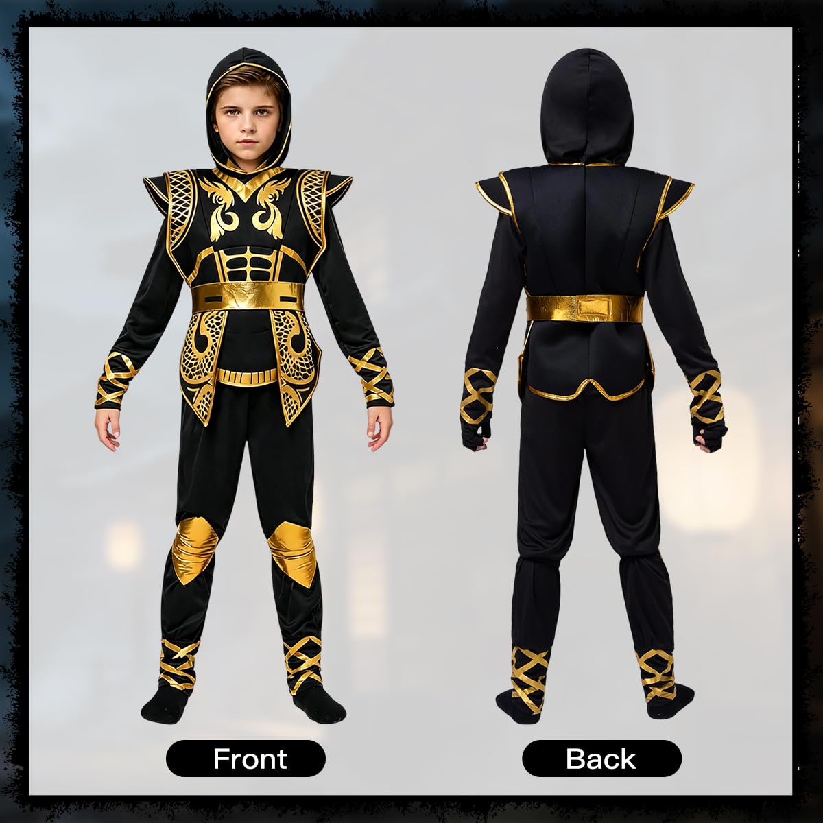 Kostium Ninja dla dzieci, złoty kostium na karnawał, Halloween, kostium karnawałowy z akcesoriami dla chłopców, dziewcząt, dzieci