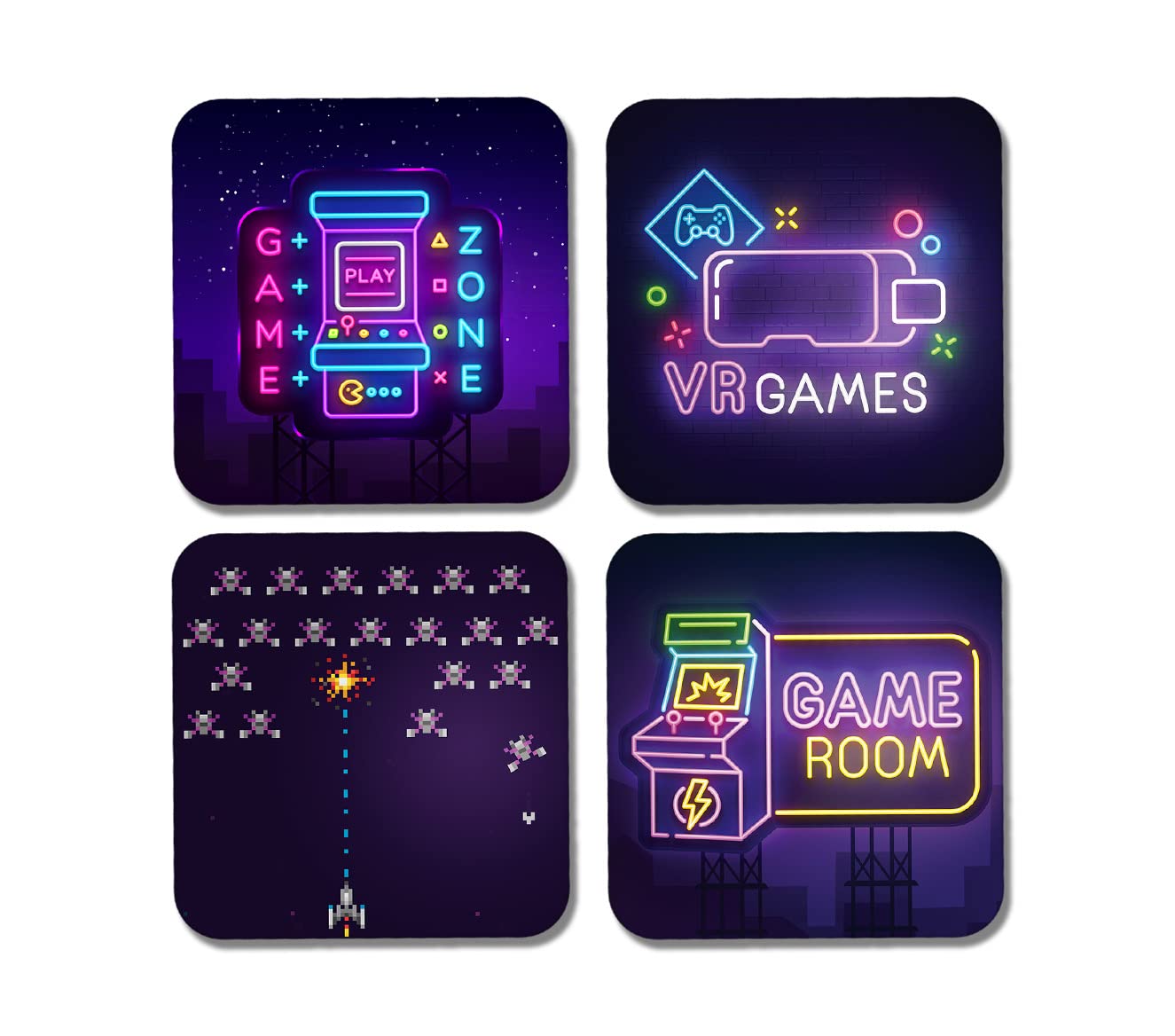 DV DESIGN 4 x Square Gamer Coasters - Game Room Purple Gaming Boys Teen Kids Gift #77905