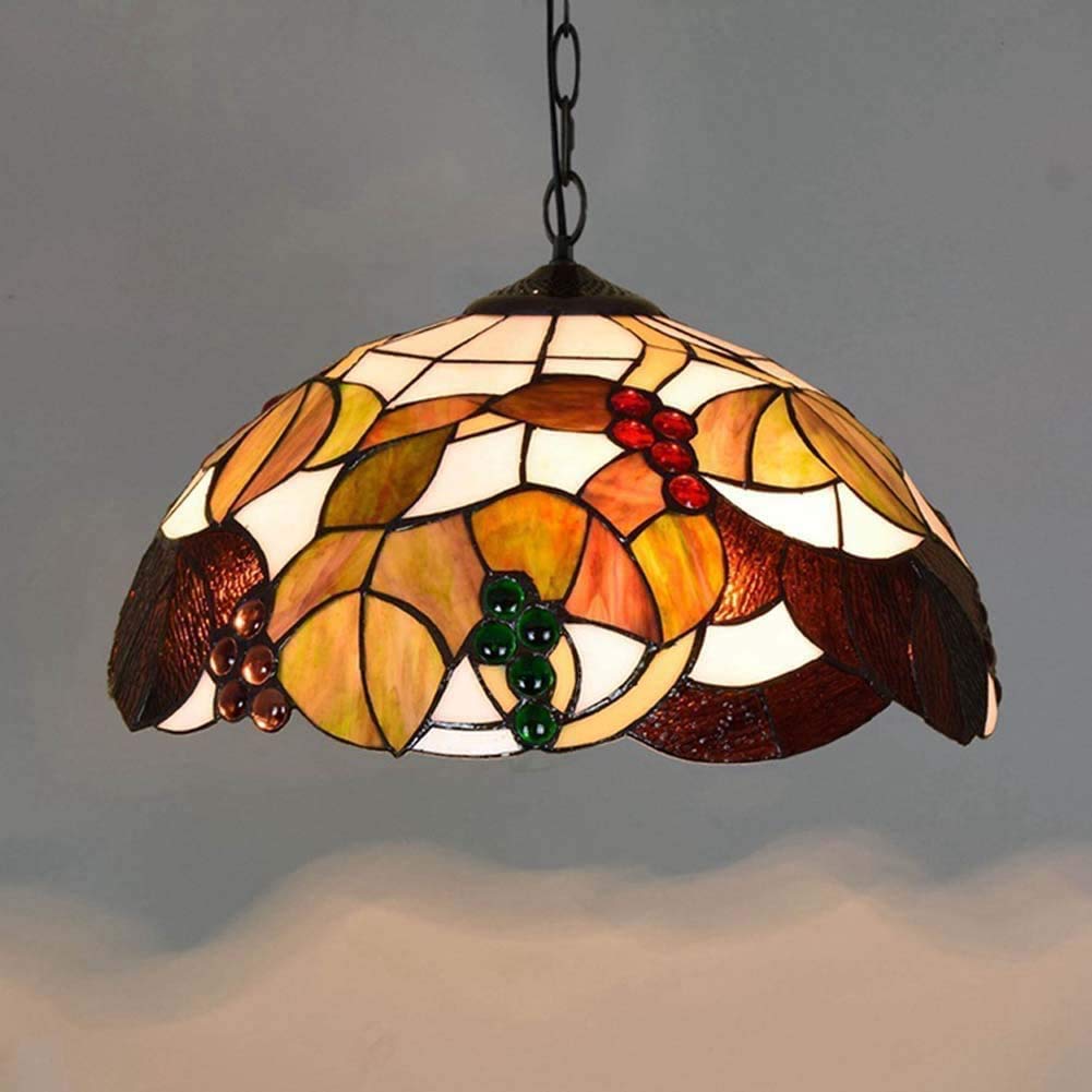 HPTHLY Tiffany Style Pendant Lamp Creative Retro Stained Glass/Grape Design Hanging Ceiling Lights Living Retro Art Chandelier, E27