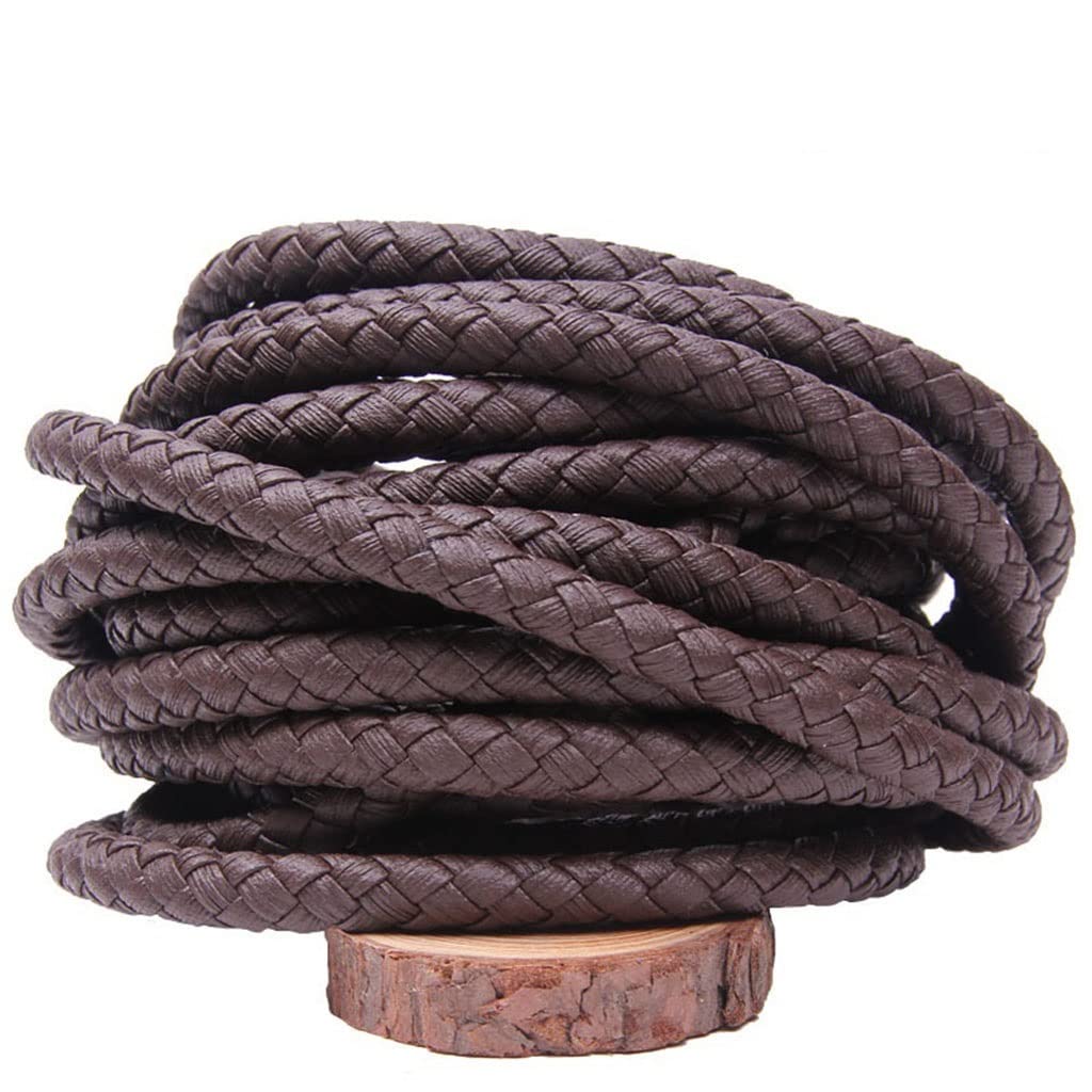 Cordon tressé rond en cuir synthétique tressé, 3/4/5/6/8 mm, pour fabrication de colliers et bracelets (café foncé, 5 mm)