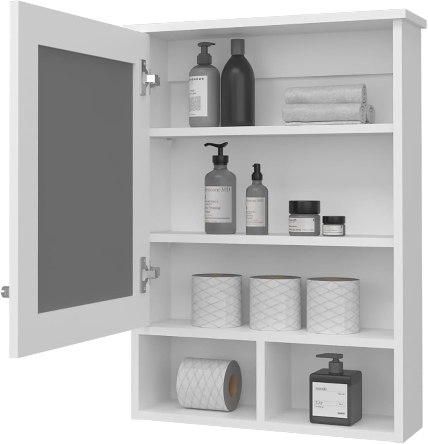 21" Space-Brightening Mirror Wall Bathroom Vanity, Bathroom Cabinet with Multi-Purpose Storage, Storage Cabinet with Modern Design for Bathrooms, White
