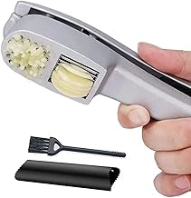 Vital Garlic Press/Slicer - 2 in 1 Heavy-Duty, Dual-Function Garlic Crusher, Mince and Slicer with Cleaner Brush and Silicone Tube Peeler Set. Easy Squeeze, Rust Proof, Dishwasher Safe, Easy Clean
