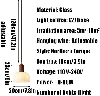 E27 Base Single Head Chandelier, Industrial Style Glass Pendant Lamp Shade, Ceiling Lighting Fixtures, Living Room Bedroom Bar Decoration Hanging Light