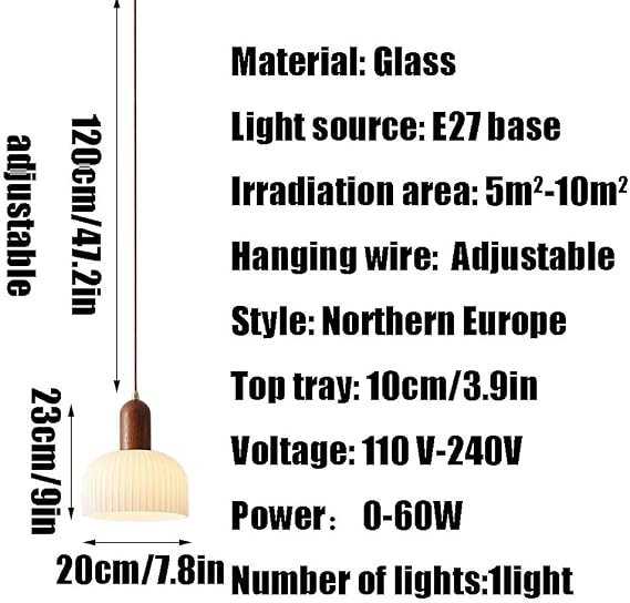 E27 Base Single Head Chandelier, Industrial Style Glass Pendant Lamp Shade, Ceiling Lighting Fixtures, Living Room Bedroom Bar Decoration Hanging Light