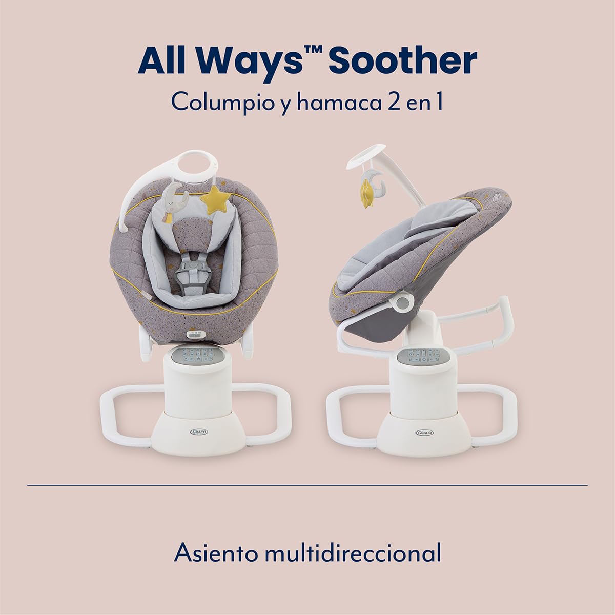 Graco All Ways Soother - Mecedora y sillita portátil para bebés 2 en 1, de recién nacidos a 9 meses aproximadamente (0-9 kg), con vibración y velocidad de balanceo ajustable, estampado Stargazer