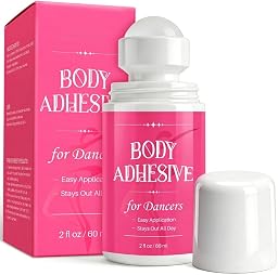 Body Adhesive Roll On for Dancers, 2 oz Sweat Resistant, Water Wash Off - Strong Fashion Glue for Dancers, Socks, Leotards, Wigs, Costumes, Residue Free & Non-Toxic,1 Pcs