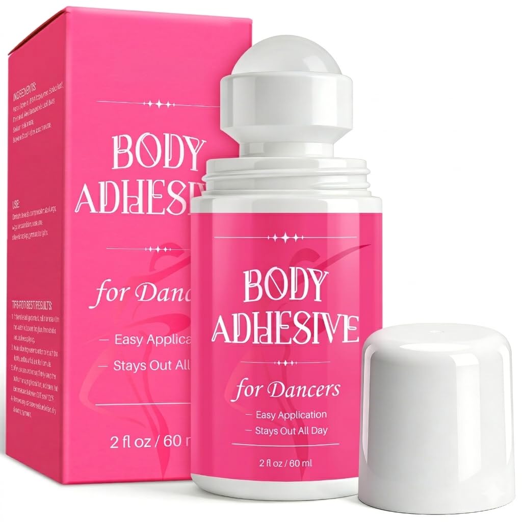 Body Adhesive Roll On for Dancers, 2 oz Sweat Resistant, Water Wash Off - Strong Fashion Glue for Dancers, Socks, Leotards, Wigs, Costumes, Residue Free & Non-Toxic，1 Pcs