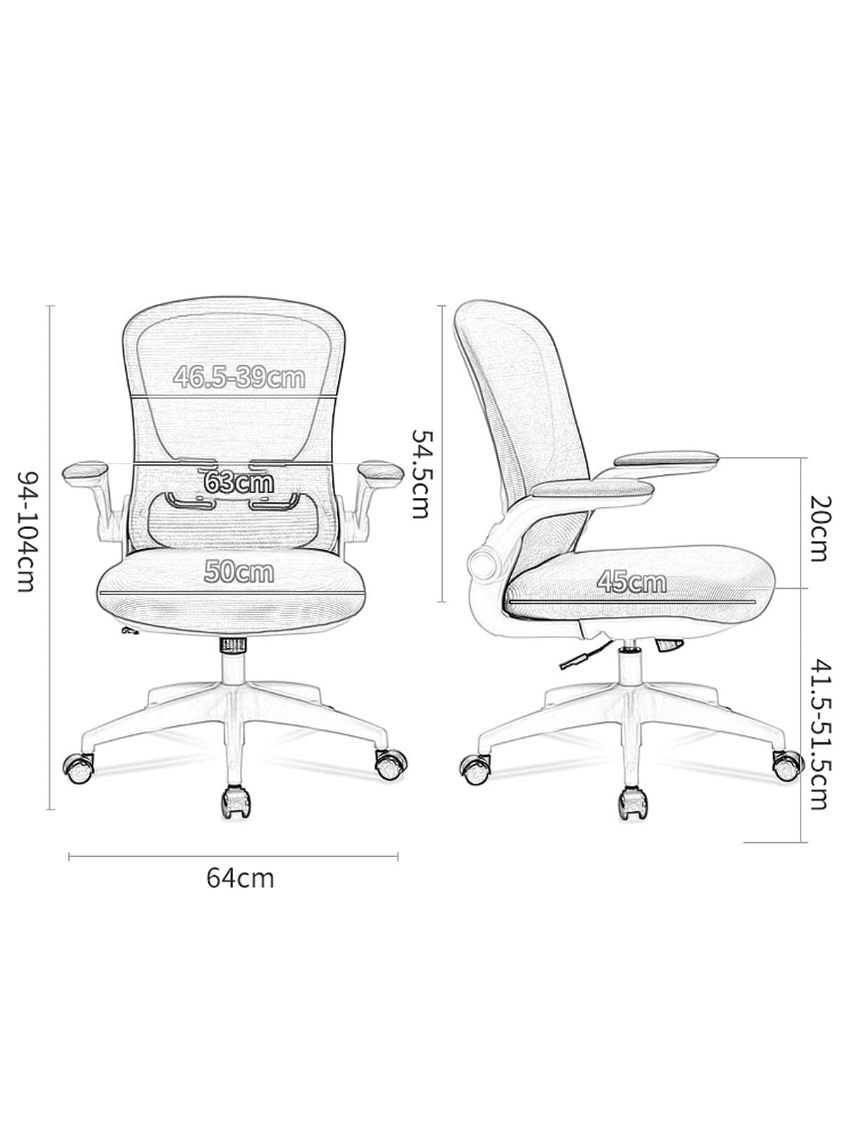 Ergonomiczne krzesło z siatki z przyjazną dla skóry siateczką, odchylane ramiona, idealne dla dziewcząt, kobiet, dorosłych, do biura lub gabinetu