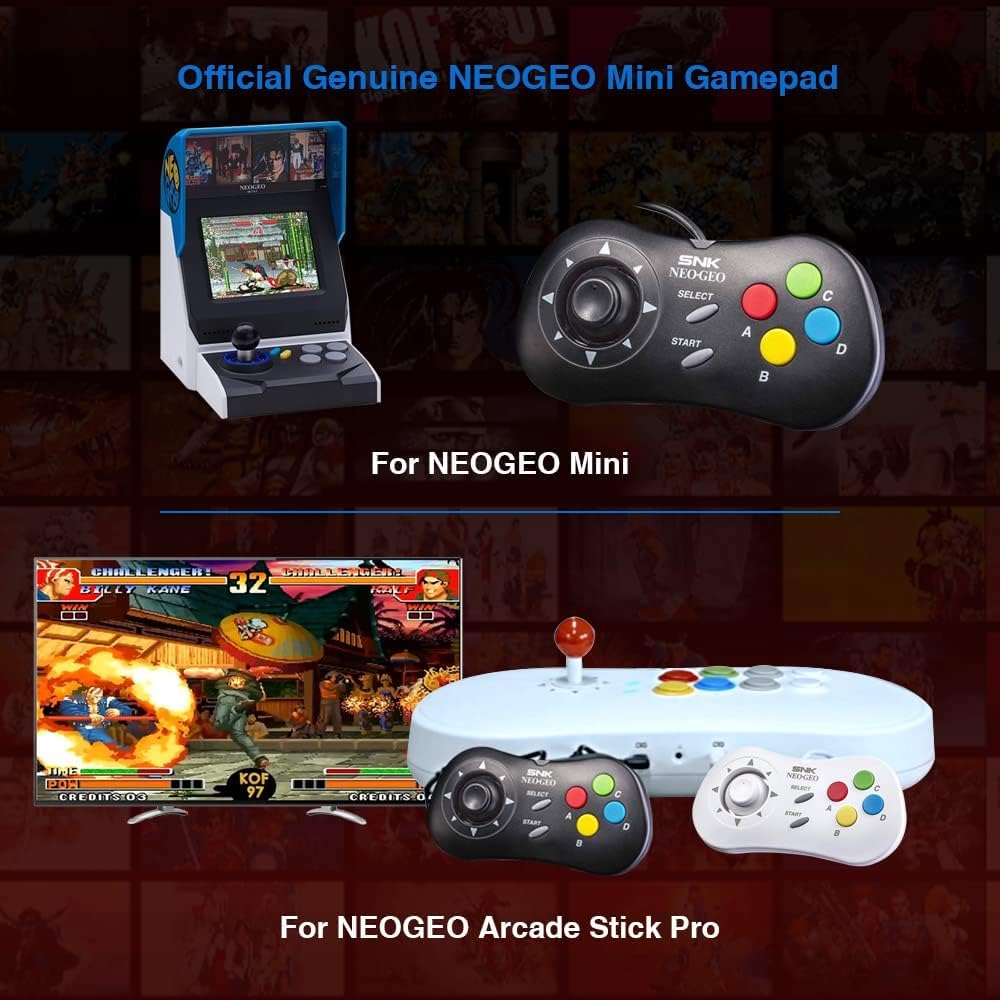 SNK Neo Geo Mini Controller mit klassischem klick-Joystick, SNK-Lizenziertes kabelgebundenes Gamepad, kompatibel mit dem NEO-GEO Arcade Stick Pro für Retro-Spiele für Zwei Spieler (Schwarz)