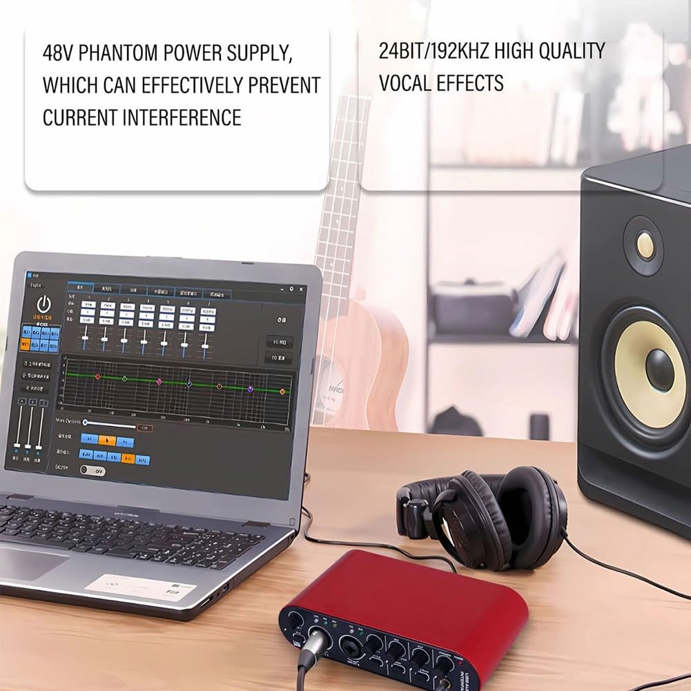 Interfaccia audio USB 24 bit 192 kHz con funzione loopback per podcasting e streaming, scheda audio esterna compatta per registrazione in studio, rosso