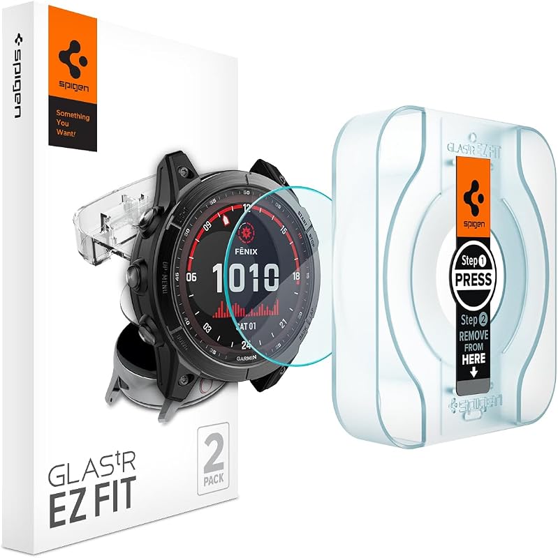 Spigen GlasTR EZ FIT Screen Protector for Garmin Fenix 8, 8 Pro, 7X (51mm) | 9H+ tempered glass, Scratch resistance, auto-align tray, Lab-tested 100% clarity, Original touch, 2 Pack