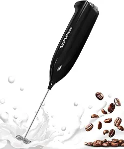SIMPLETaste Milk Frother Handheld Battery Operated Electric Foam Maker, Black Drink Mixer with Stainless Steel Whisk for Cappuccino, Bulletproof Coffee, Latte
