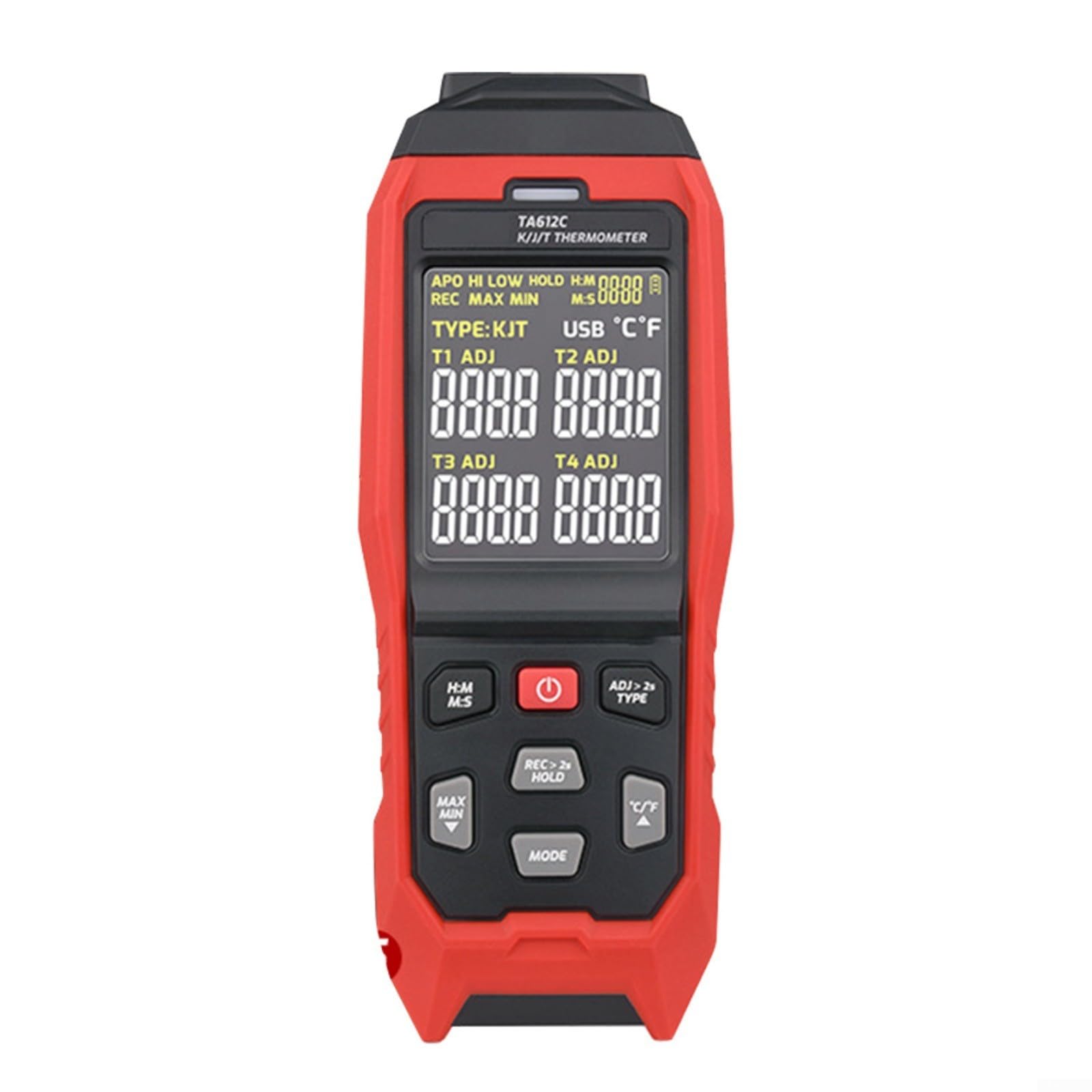 Termómetro termopar digital de 4 canales tipo K/J/T, medidor de temperatura portátil de -50 a registro de datos USB, alarma de visualización VA para laboratorio industrial HVAC, TA612C