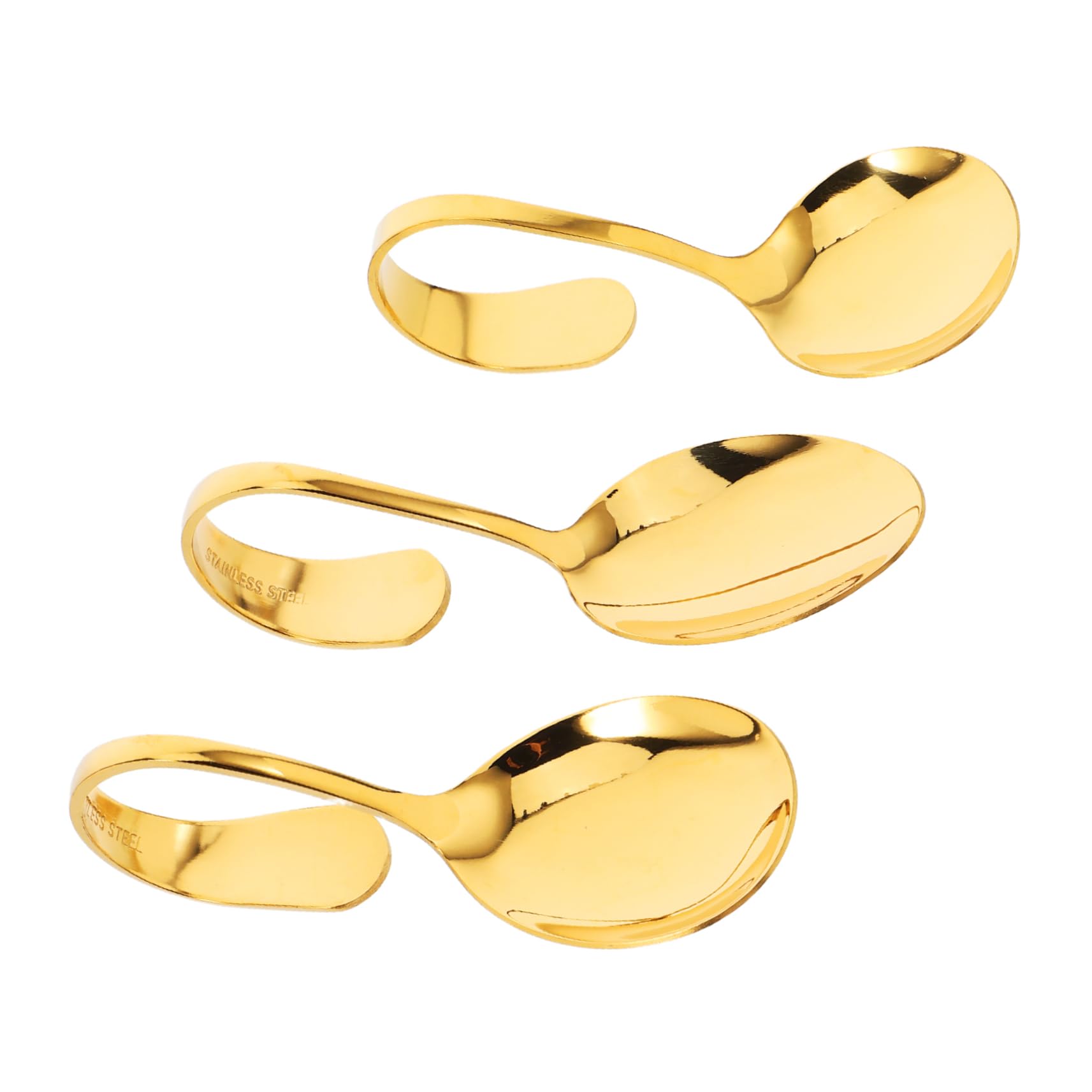 MUCKLILY 3Pcs Stainless Steel Curved Handle Serving Spoon Ergonomic Design for Seafood Sushi Salad Reusable Buffet Utensils Elegant Kitchen Tools