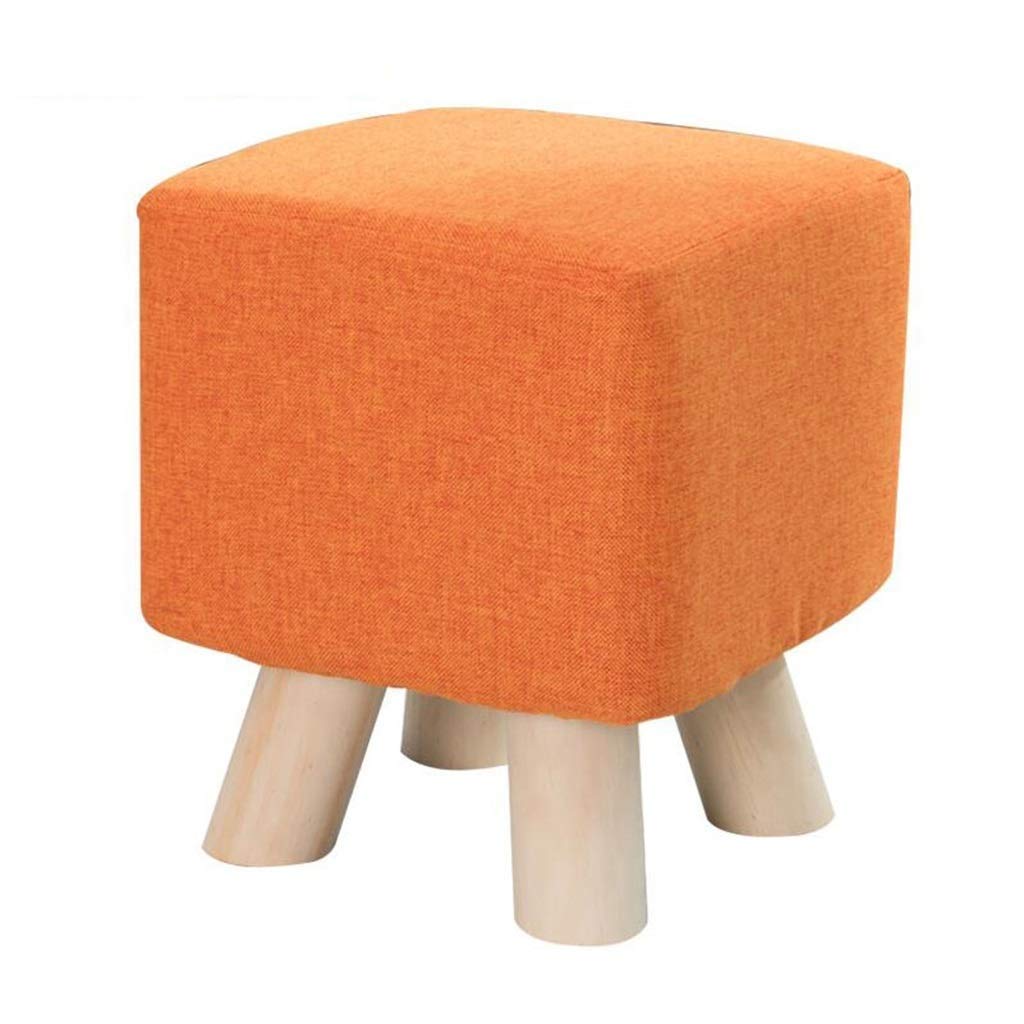 Repose-Pieds en Bois Massif Orange : Petit Pouf Rembourré pour Salon