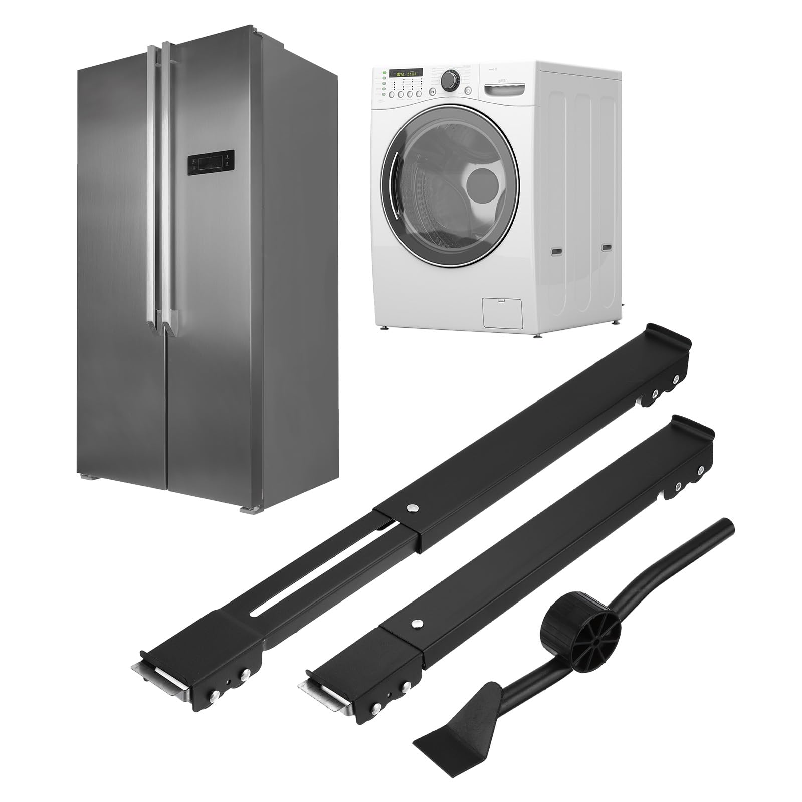 PATIKIL Rodillos para Electrodomésticos Paquete de 2 Deslizadores de Electrodomésticos Extensibles con 24 Ruedas y Barra de Palanca Mueva Fácilmente Muebles de Cocina Negro