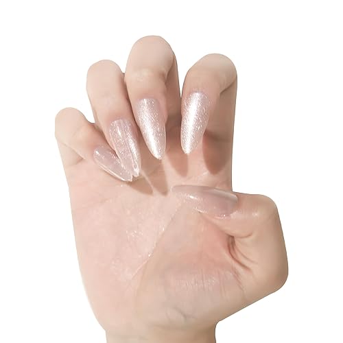 Uñas postizas a presión, ojos de gato, uñas con pegamento, kit de uñas de gel de 24 piezas de uñas postizas a presión con galaxia rosa, kit de uñas
