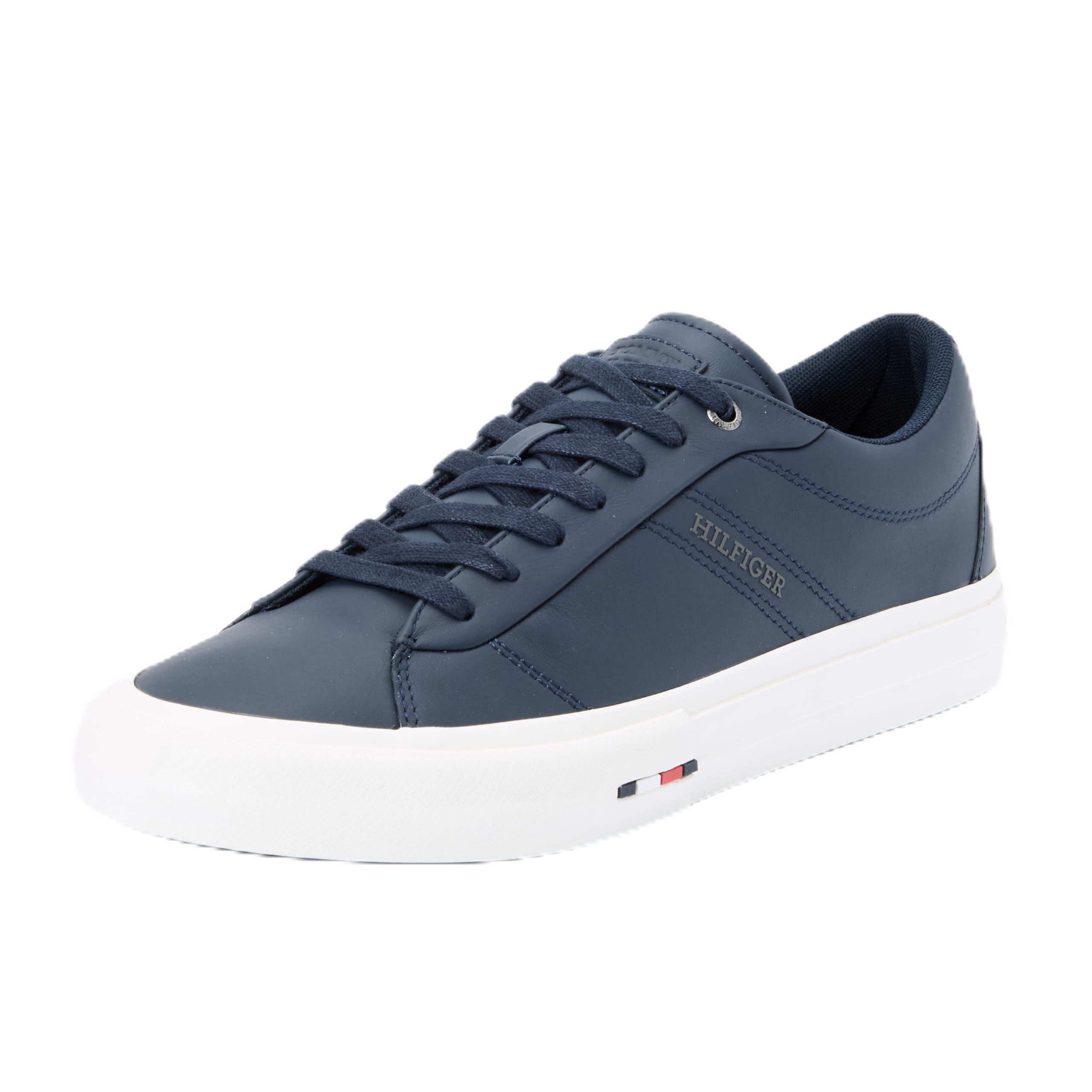 Tommy Hilfiger Men’s Low Top Leather Trainers, Blue (Desert Sky), 6,5