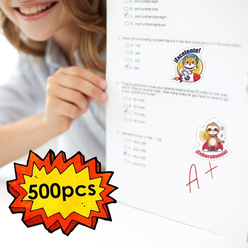 Image of Spanish Animal Reward Stickers - Good Job Decals, Bulk Roll for Classroom & Home, Super Animal Themes