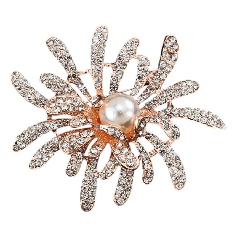 Rose Gold Crystal Burst with Pearl Center Brooch Pin, Alloy, Modern, 5x5x2 Centimeters, Lobster Claw Clasp-image-41