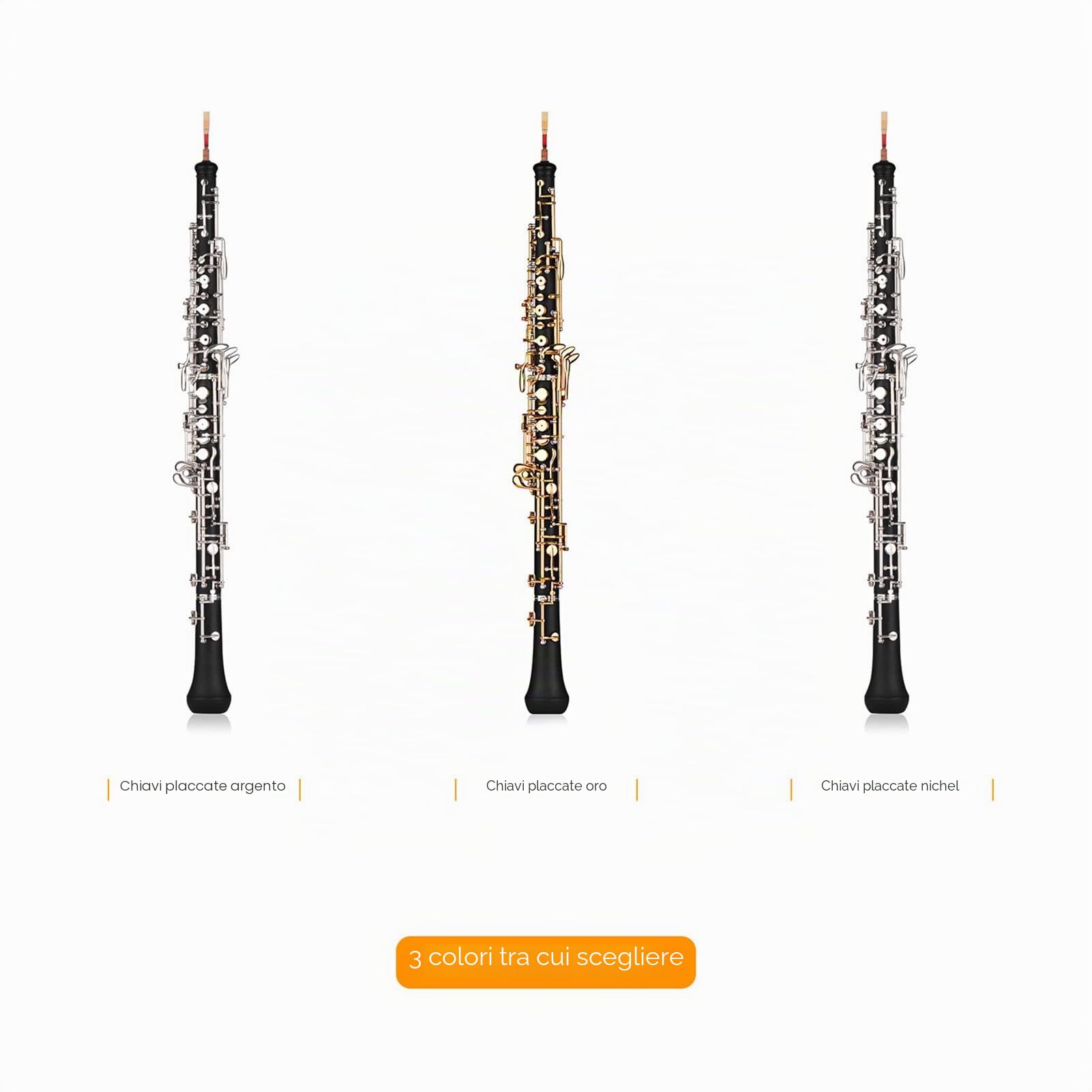oboe Professionale Oboe C Chiave Semiautomatica Stile Chiavi placcate in oro puro Strumento a fiato con ance per oboe Guanti Custodia in pelle Borsa per il trasporto Panno per la pulizia Mini ca